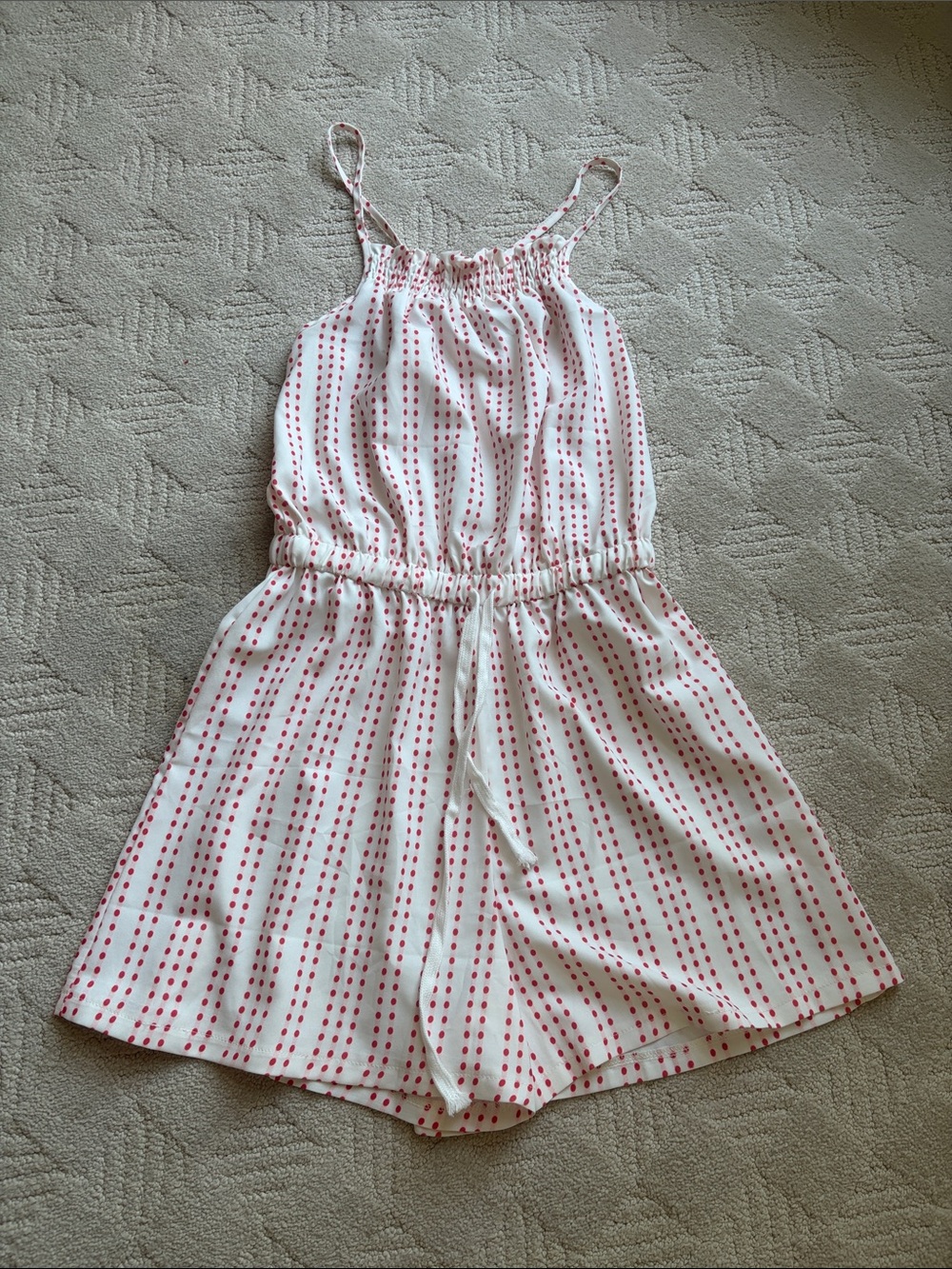 White and Red Dotted Spaghetti‑Strap Romper